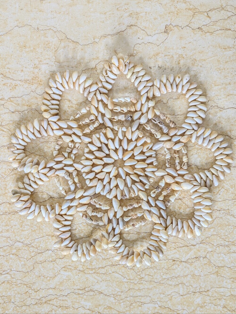 Vintage Seashell Flower Trivet Doily Grandma Coastal Beach Nautical Decor